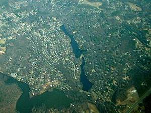 A View from Above.  The two narrow bodies-of-water are the Upper and Lower Beaver Ponds.  To the left of those lakes is Bexley West, to the right is Bexley, the community with whom we share these lakes.  The other body of water is Gregory's Pond, with Loch Braemar, another nearby neighborhood just above.  In the bottom right, you can see Hull Street (US Route 360).